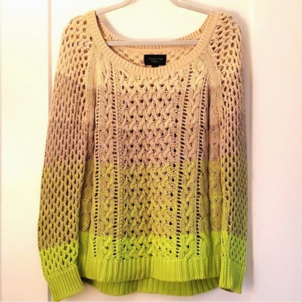 American Eagle Outfitters Ombre Cream/Gray/Green Open Knit Cotton Blend …